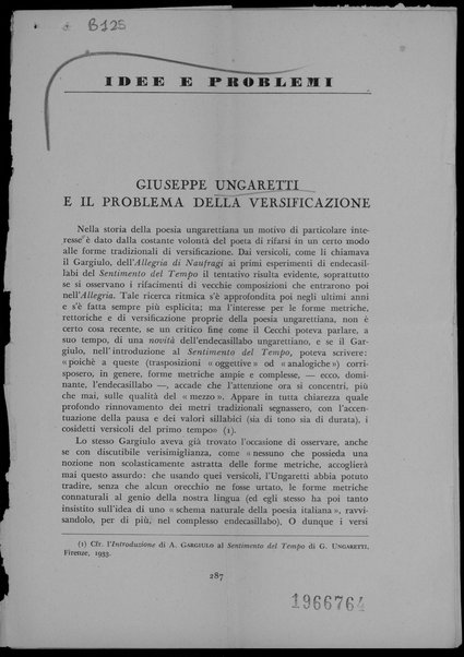 Giuseppe Ungaretti e il problema della versificazione
