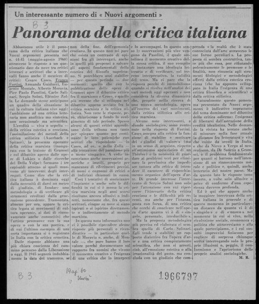 Panorama della critica italiana