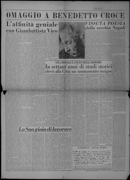 L’affinità geniale con Giambattista Vico; In settant’anni di studi storici elevò alla Città un monumento insigne; Vissuta poesia della vecchia Napoli; La Sua gioia di lavorare