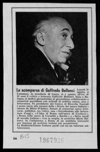 La scomparsa di Goffredo Bellonci
