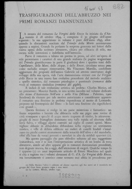 Trasfigurazioni dell’Abruzzo nei primi romanzi dannunziani