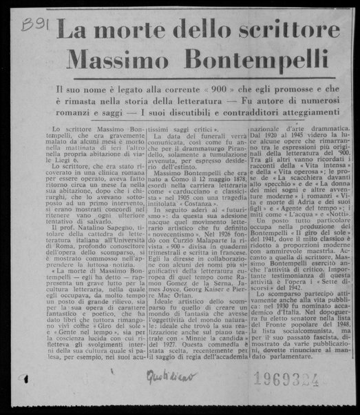 La morte dello scrittore Massimo Bontempelli