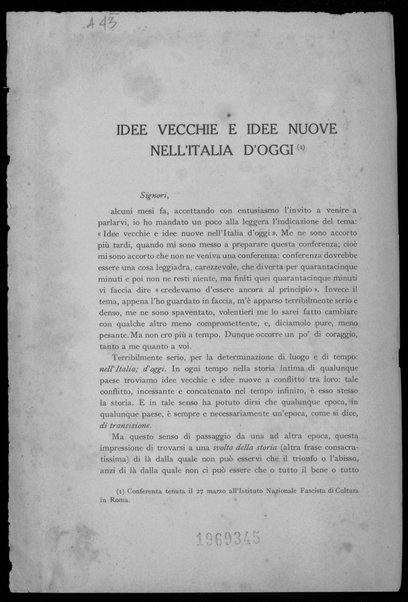 Idee vecchie e idee nuove nell’Italia d’oggi