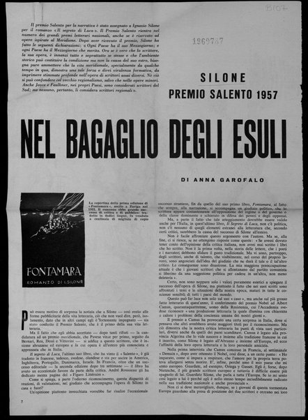 Silone premio Salento 1957 nel bagaglio degli esuli