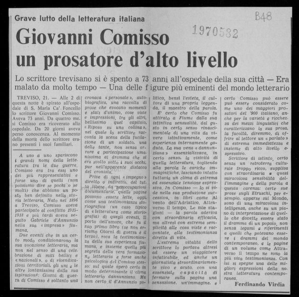 Giovanni Comisso un prosatore d’alto livello