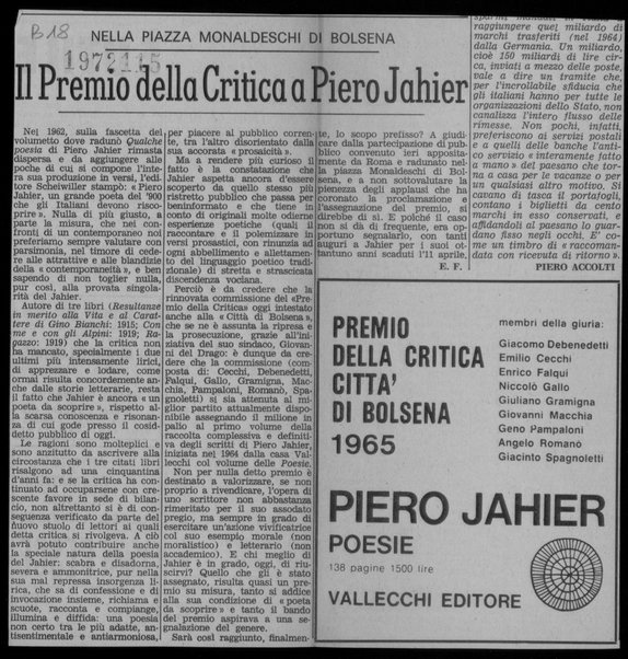 Il Premio della Critica a Piero Jahier