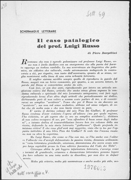 Il caso patologico del Prof. Luigi Russo