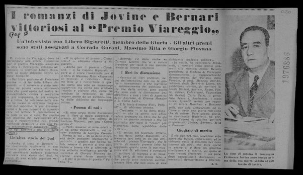 I romanzi di Jovine e Bernari Vittoriosi al "Premio Viareggio"