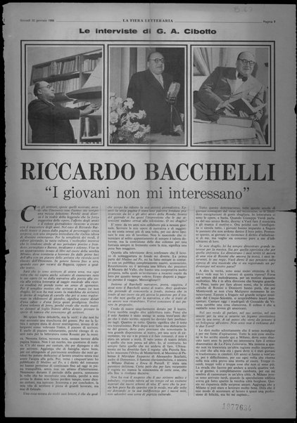 Riccardo Bacchelli "I giovani non mi interessano"