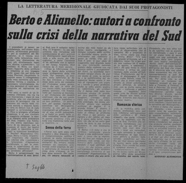 Berto e Alianello: autori a confronto sulla crisi della narrativa del Sud