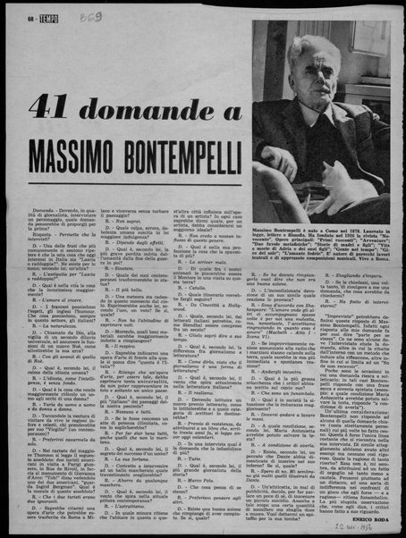 41 domande a Massimo Bontempelli