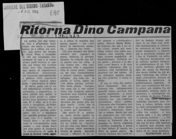 Ritorna Dino Campana