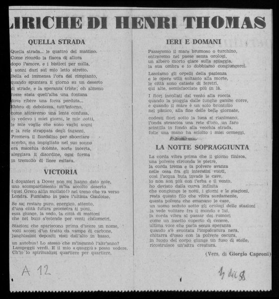 Liriche di Henri Thomas