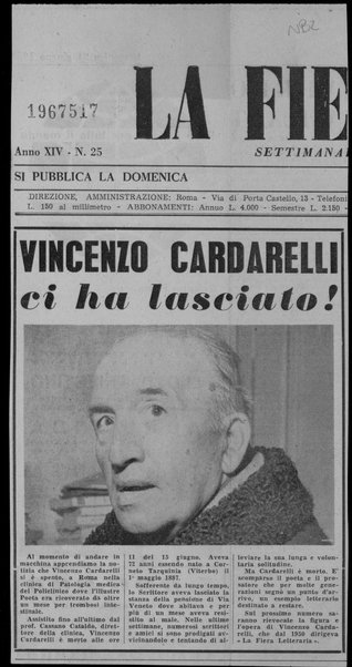 Vincenzo Cardarelli ci ha lasciato!