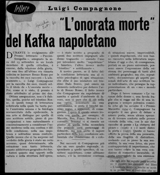 "L'onorata morte" del Kafka napoletano