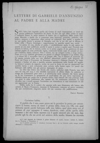 Lettere di Gabriele D'Annunzio al padre e alla madre