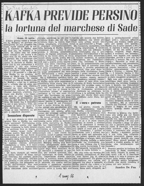 Jafka previde persino la fortuna del Marzoese di Sade