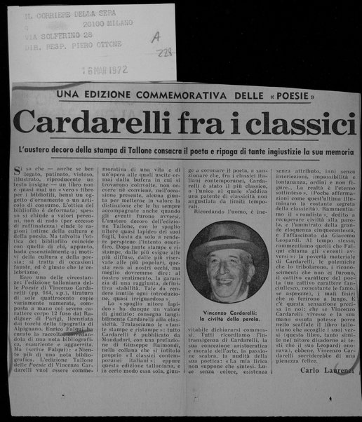 Cardarelli fra i classici