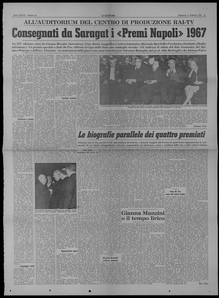 Consegnati da Saragat i “Premi Napoli” 1967