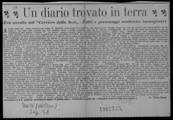 Un diario trovato in terra. Era avvolto nel “Corriere della Sera” – Fatti e personaggi sembrano immaginari