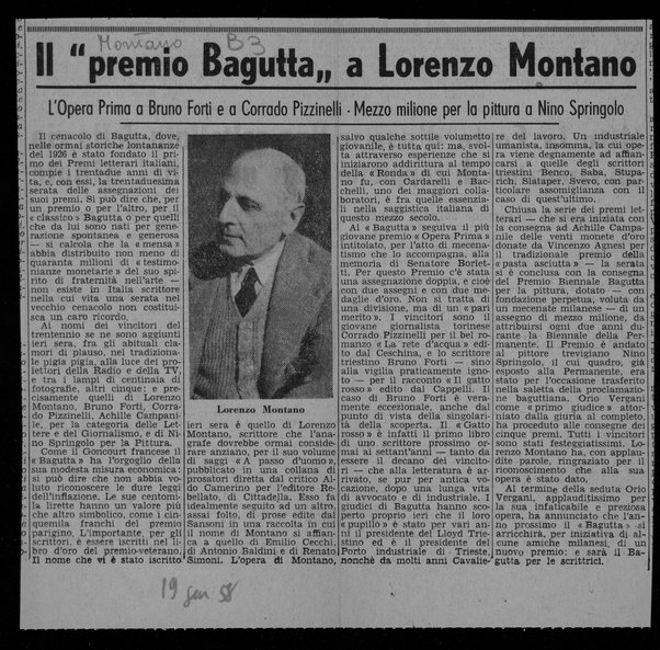 Il “premio Bagutta” a Lorenzo Montano