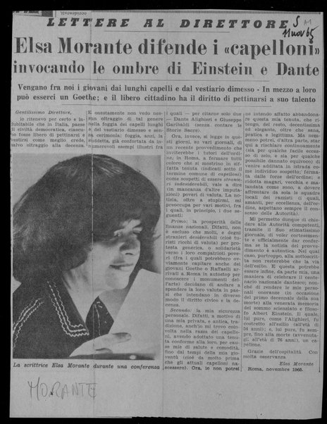 Elsa Morante difende i “capelloni” invocando le ombre di Einstein e di Dante