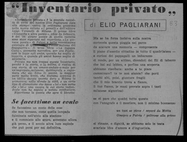 “Inventario privato” di Elio Pagliarani