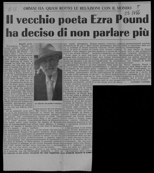 Il vecchio poeta Ezra Pound ha deciso di non parlare più