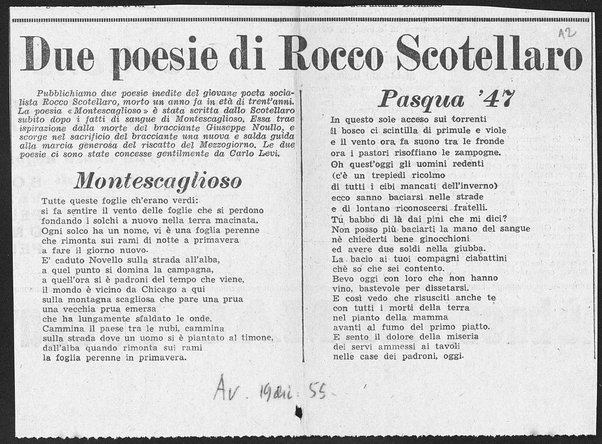 Due poesie di Rocco Scotellaro
