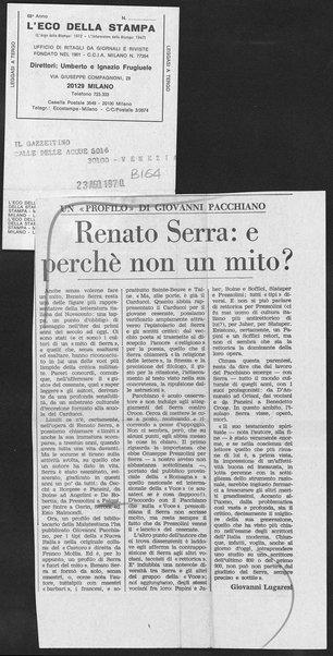 Renato Serra: e perché non un mito?