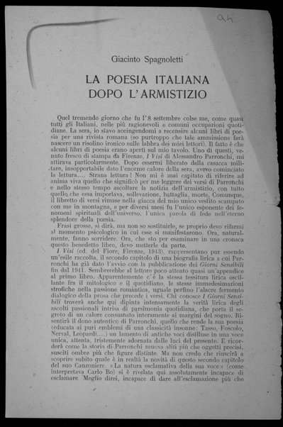 La poesia italiana dopo l’armistizio