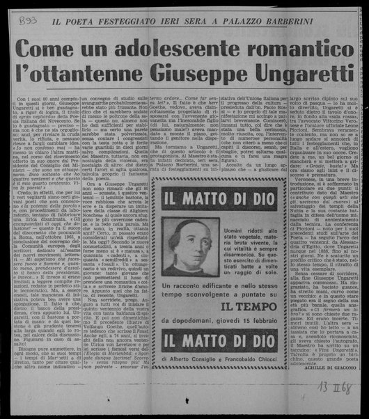 Come un adolescente romantico l’ottantenne Giuseppe Ungaretti