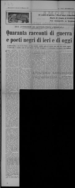 Due antologie di letteratura americana. Quaranta racconti di guerra e poeti negri di ieri e di oggi