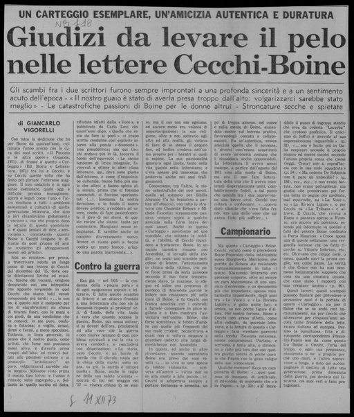 Giudizi da levare il pelo nelle lettere Cecchi-Boine