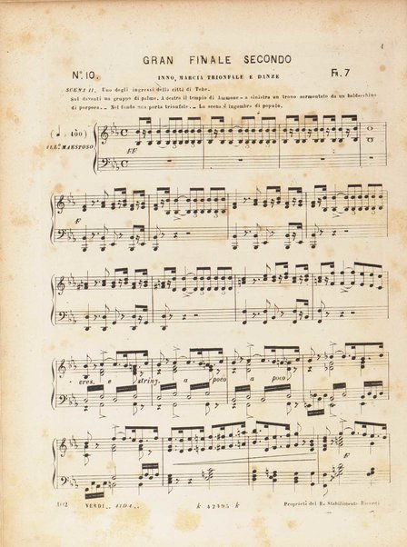 Aida : opera in quattro atti / versi di A. Ghislanzoni ; musica di G. Verdi ; canto e pianoforte, [riduzione di Franco Faccio]