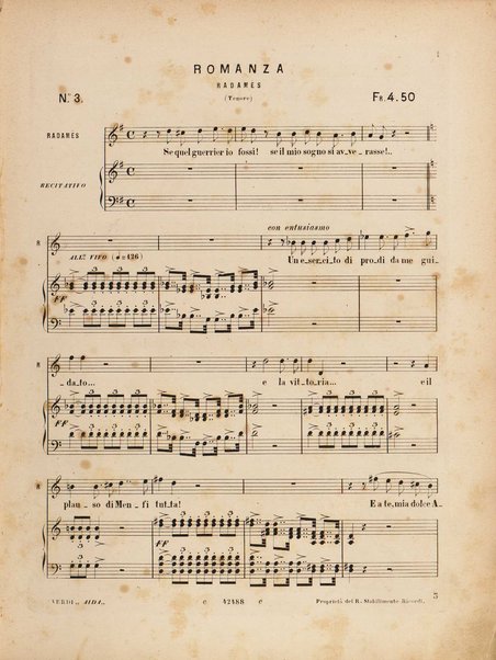 Aida : opera in quattro atti / versi di A. Ghislanzoni ; musica di G. Verdi ; canto e pianoforte, [riduzione di Franco Faccio]