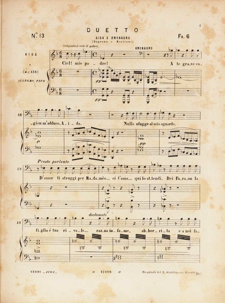 Aida : opera in quattro atti / versi di A. Ghislanzoni ; musica di G. Verdi ; canto e pianoforte, [riduzione di Franco Faccio]