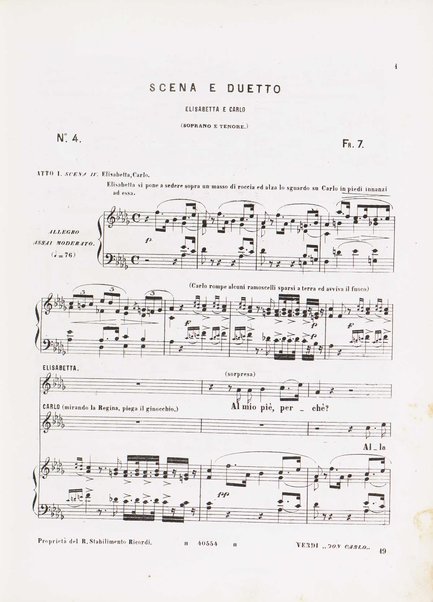 Don Carlo : opera in cinque atti / parole di Méry e Camillo Du Locle ; musica di G. Verdi ; traduzione italiana di Achille de Lauzières ; riduzioni per canto e pianoforte di Vauthrot e G. Ricordi