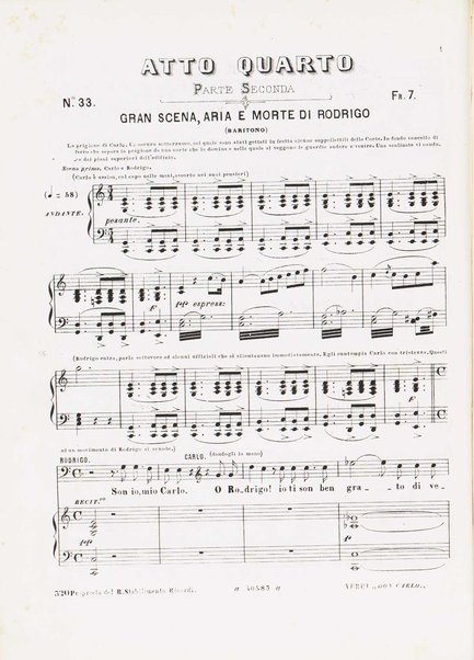 Don Carlo : opera in cinque atti / parole di Méry e Camillo Du Locle ; musica di G. Verdi ; traduzione italiana di Achille de Lauzières ; riduzioni per canto e pianoforte di Vauthrot e G. Ricordi