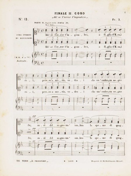 Il trovatore : dramma in quattro parti / di Salvadore Cammarano ; posto in musica da G. Verdi ; riduzione per canto e pianoforte di L. Truzzi