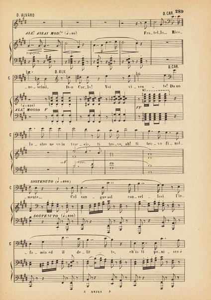 La forza del destino : melodramma in quattro atti di Francesco Maria Piave / Giuseppe Verdi ; opera completa, canto e pianoforte 