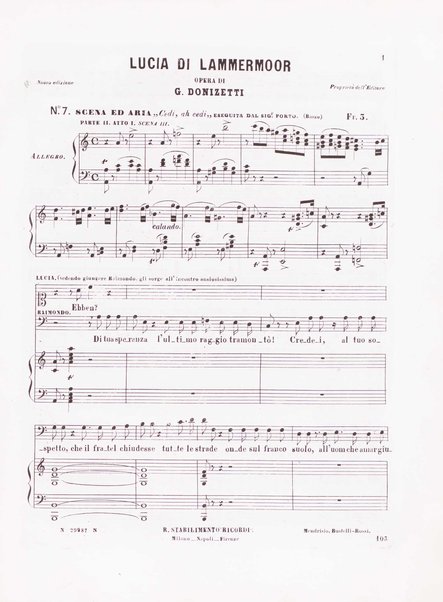 Lucia di Lammermoor : dramma tragico di Salvadore Cammarano / posto in musica da Gaetano Donizetti ; riduzione per canto e pianoforte