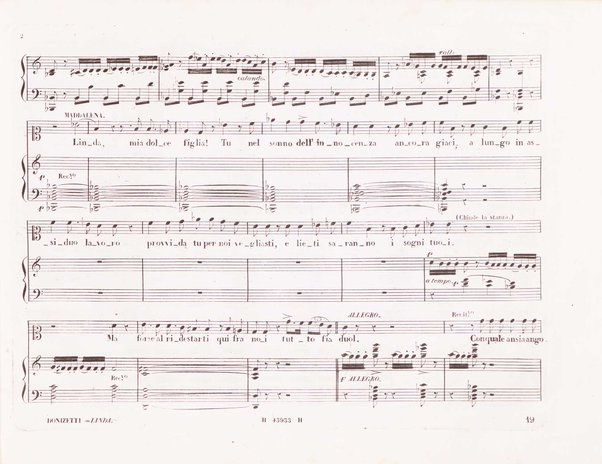 Linda di Chamounix : melodramma in tre atti / di G. Rossi ; posto in musica da Gaetano Donizetti ; riduzione per canto con accomp.o di pianoforte del m.o P. Tonassi