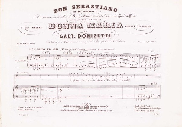 Don Sebastiano re di Portogallo : dramma in 5 atti / del sig.r Scribe ; tradotto in italiano dal sig.r G. Ruffini ; posto in musica da Gaetano Donizetti