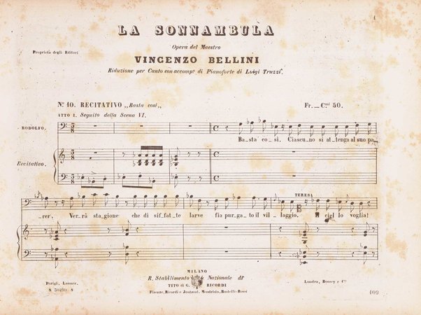 La sonnambula : melodramma di Felice Romani/ posto in musica dal m.o Bellin   i ; riduzione per canto e pianoforte del m.o L. Truzzi