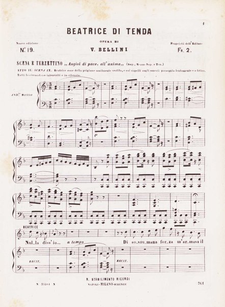Beatrice di tenda : tragedia lirica in due atti / di Felice Romani ; posta in musica da Vincenzo Bellini