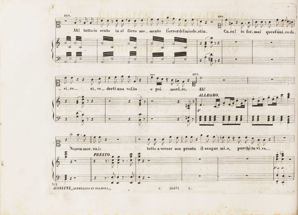 Aureliano in Palmira : dramma serio in due atti di Felice Romani / posto in musica da Gioachino Rossini ; riduzione per canto con accompagnamento di pianoforte di Emanuele Muzio