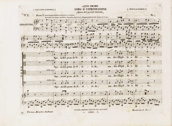 Aureliano in Palmira : dramma serio in due atti di Felice Romani / posto in musica da Gioachino Rossini ; riduzione per canto con accompagnamento di pianoforte di Emanuele Muzio