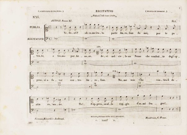 Aureliano in Palmira : dramma serio in due atti di Felice Romani / posto in musica da Gioachino Rossini ; riduzione per canto con accompagnamento di pianoforte di Emanuele Muzio