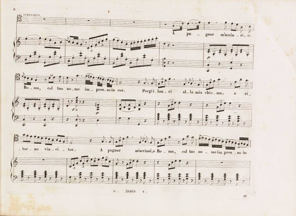 Aureliano in Palmira : dramma serio in due atti di Felice Romani / posto in musica da Gioachino Rossini ; riduzione per canto con accompagnamento di pianoforte di Emanuele Muzio